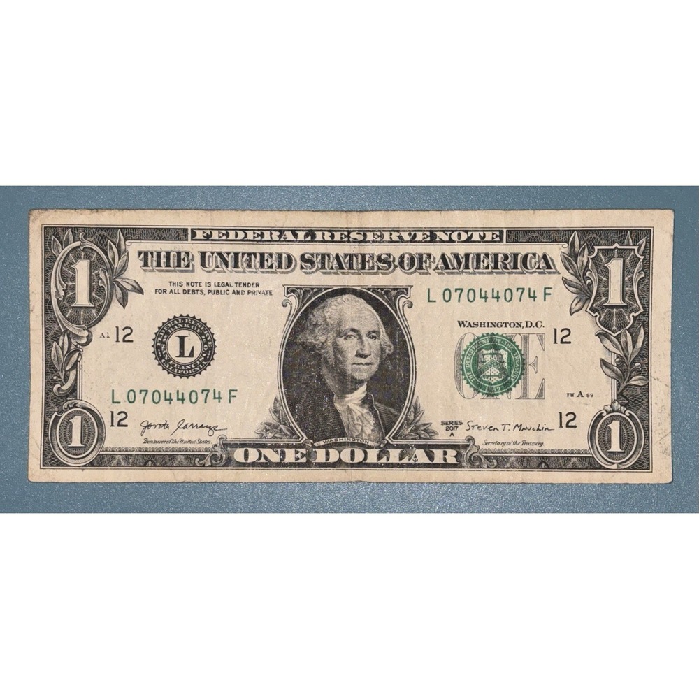 Series 2017A $1 Bill RADAR Fancy Serial Number 07044074 Trinary San Francisco L